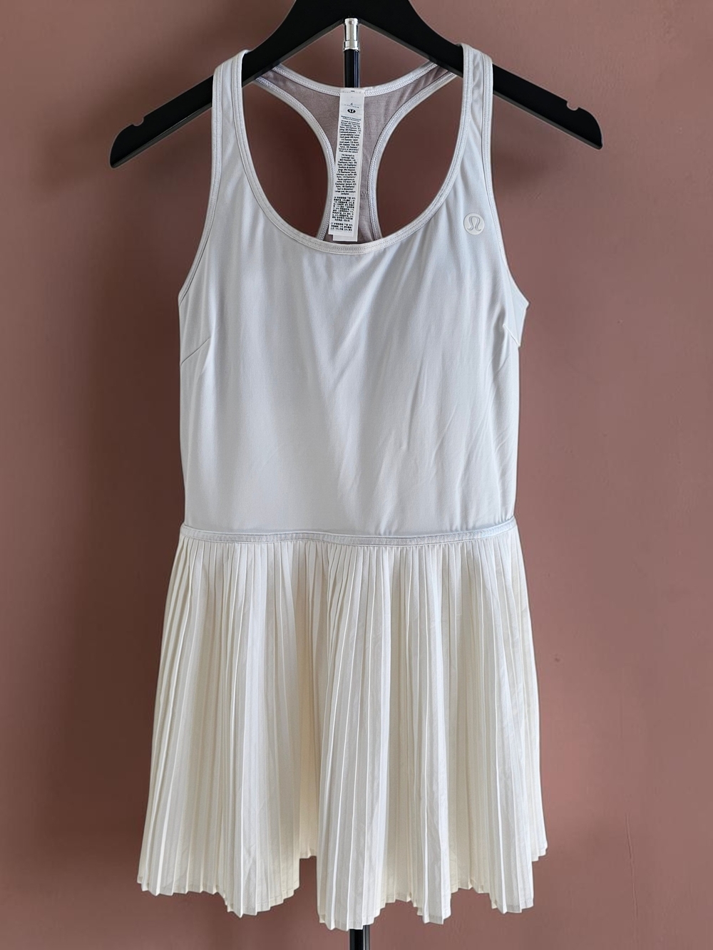 lululemon Womens White Athletic Scoop Neck Pleated Dress - Racerback Size 6